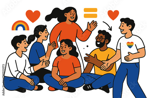 Vibrant Community Unity. Inclusive community. LGBTQ+ individuals and allies engaging in discussions and group