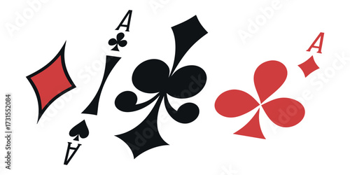 Dynamic aces of spades diamonds clubs hearts playing cards scattered for thrilling game night excitement and high stakes gambling action