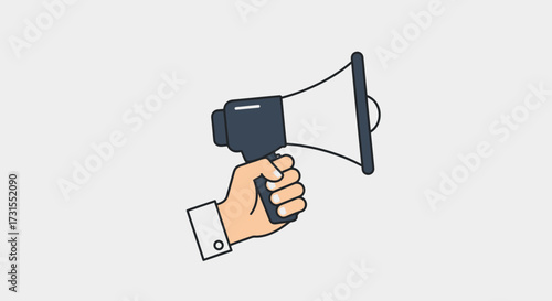 Illustration of a hand holding a megaphone, symbolizing announcement or communication needs and