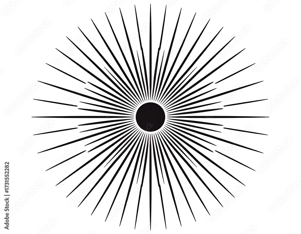 Obraz premium Circular radiating lines form a sunburst pattern around a central dark circle