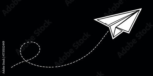 Dynamic paper airplane soars on a whimsical dotted path, representing innovation, travel, and forward momentum.