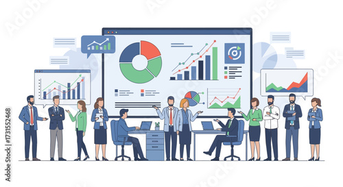 Business intelligence team presenting data insights and financial analytics to stakeholders