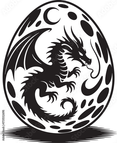 dragon emerging from an ornate easter egg Mystical illustration