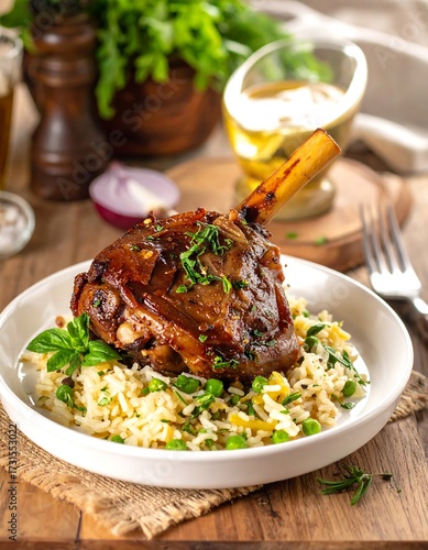 Roasted lamb shank with pasta