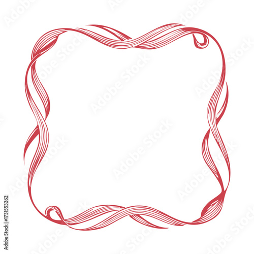 Red & White Wavy Ribbon Frame with Dots, wedding menu invitation boarder, hand drawn baby shower decoration