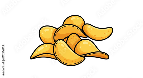 Crispy and Delicious: Cartoon Illustration of Potato Chips Stacked on White Background