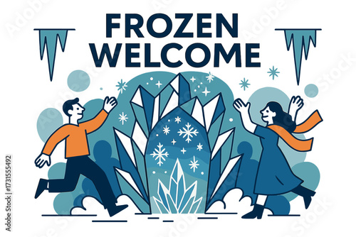 Frozen Party Entrance. Frost-themed party with icicles and snow-inspired decorations. Abstract entry arch of