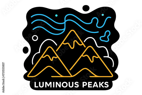 Luminous Neon Peaks. Neon lights in nature. Abstract mountain range glowing with neon outlines, floating