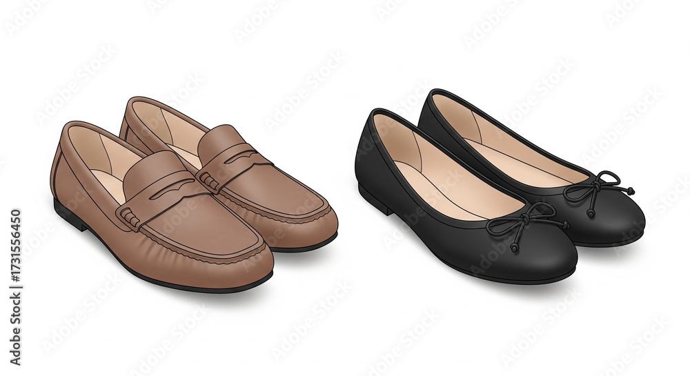 Fototapeta premium 3D Vector Casual Loafers and Ballet Flats