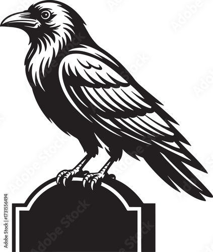 raven perched on a tombstone Detailed illustration