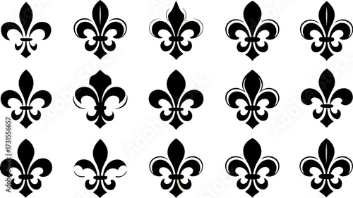 Elegant black fleur de lis pattern on white background for design projects