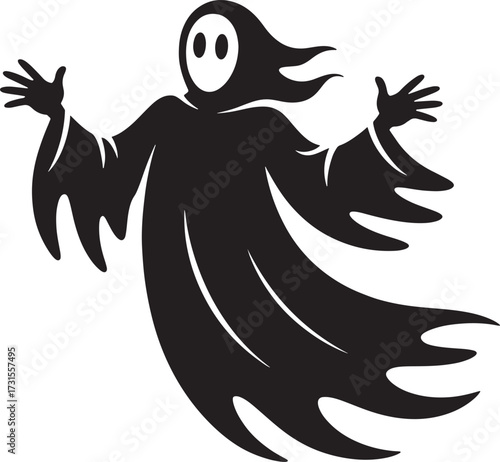 Spooky black grim reaper silhouette with open arms