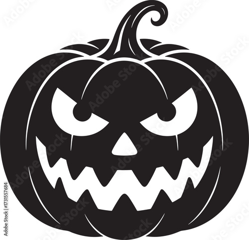 Spooky black silhouette jack o lantern with glowing eyes and jagged teeth