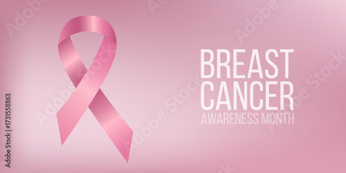 Banner Breast cancer awareness month, with pink ribbon awareness and text. Vector illustration.