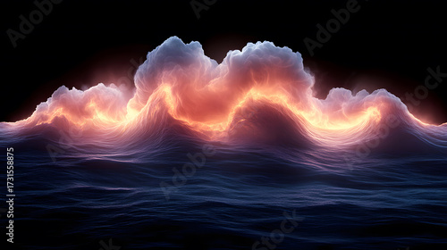 Day thunderstorm horizon with roiling storm clouds and lightning bolts sharply lighting the dramatic scene