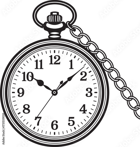 Vintage pocket watch with chain illustration