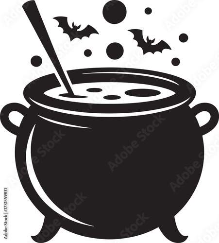 Witch s cauldron bubbling with bats and magic