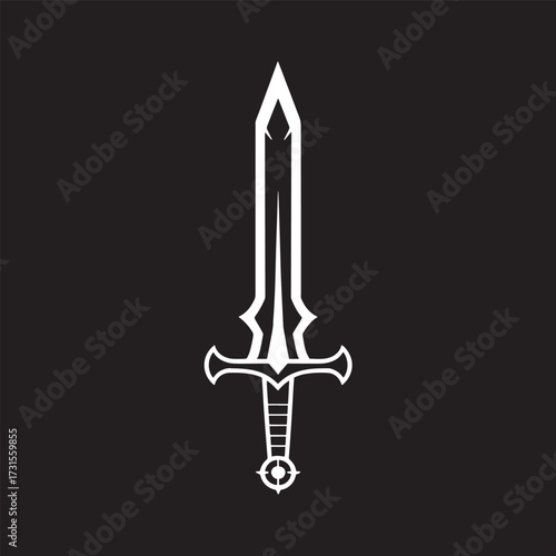 white sword emblem Stylized on a black background