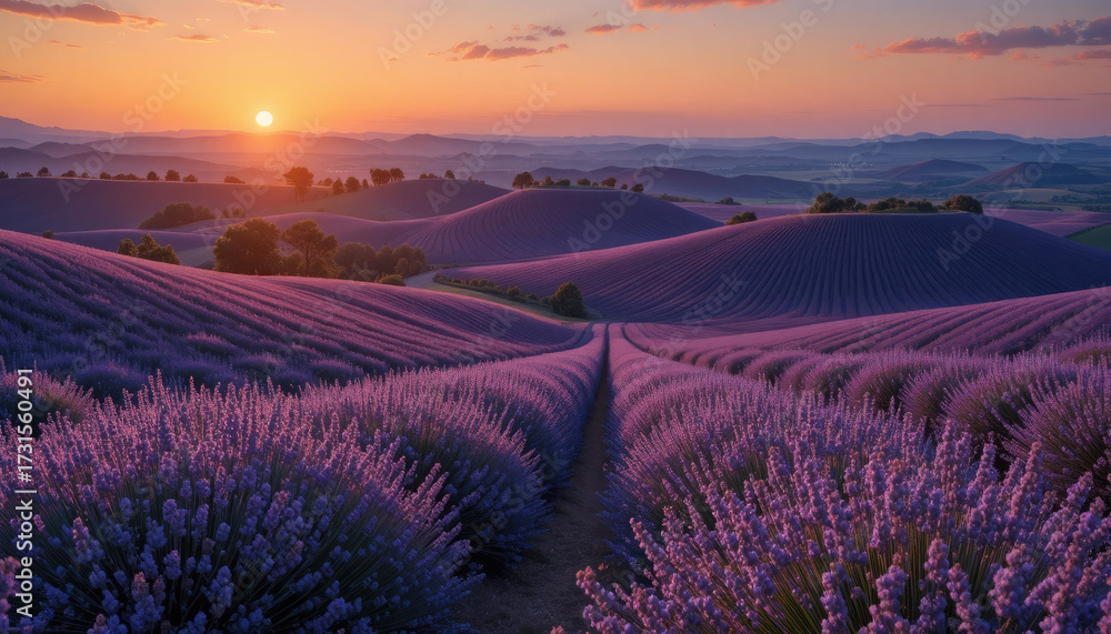 Obraz premium Lavender Sunset Dreams: Fields of Purple Serenity