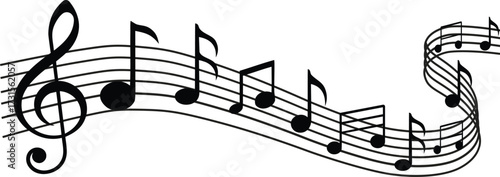 Elegant musical staff with flowing notes and treble clef on a white background