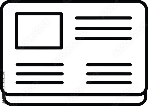 A simple black and white line drawing of a newspaper with a headline and articles.
