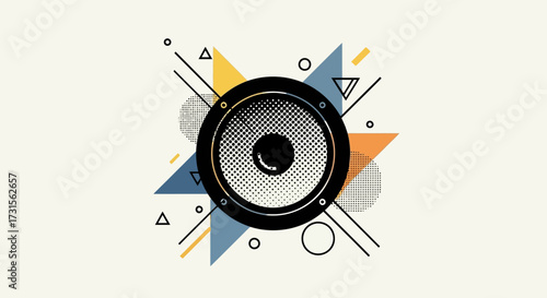 Modern speaker illustration with geometric shapes for music and audio related designs