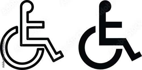 Two icons representing a person in a wheelchair, one outlined and the other solid black.