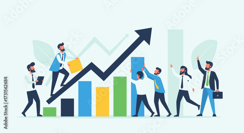 Business teamwork and collaboration for financial growth and success illustration