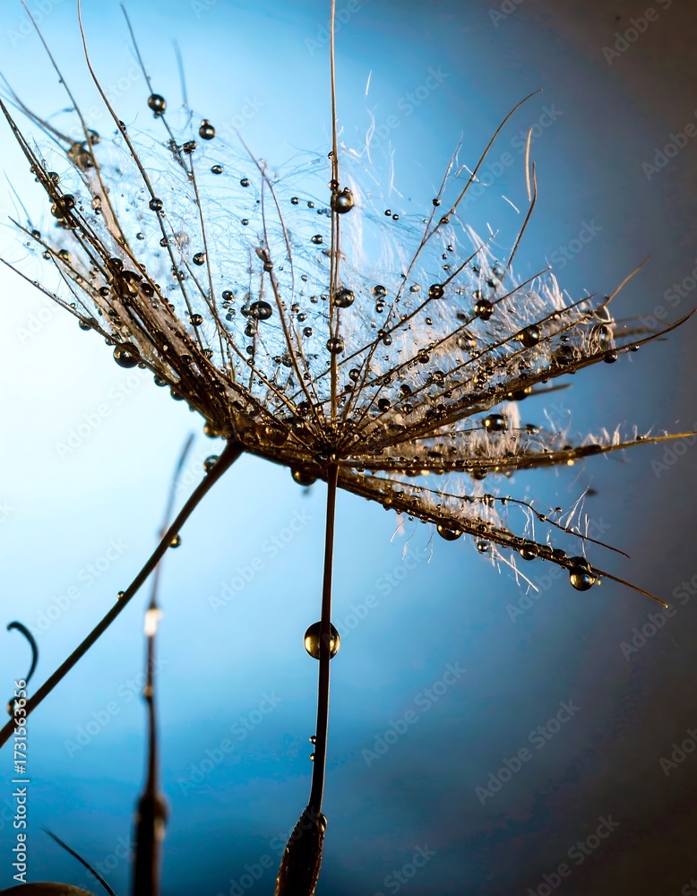 Fototapeta premium Close-up of a dandelion seed head with water droplets