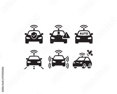 Self driving car icon vector design illustration set.