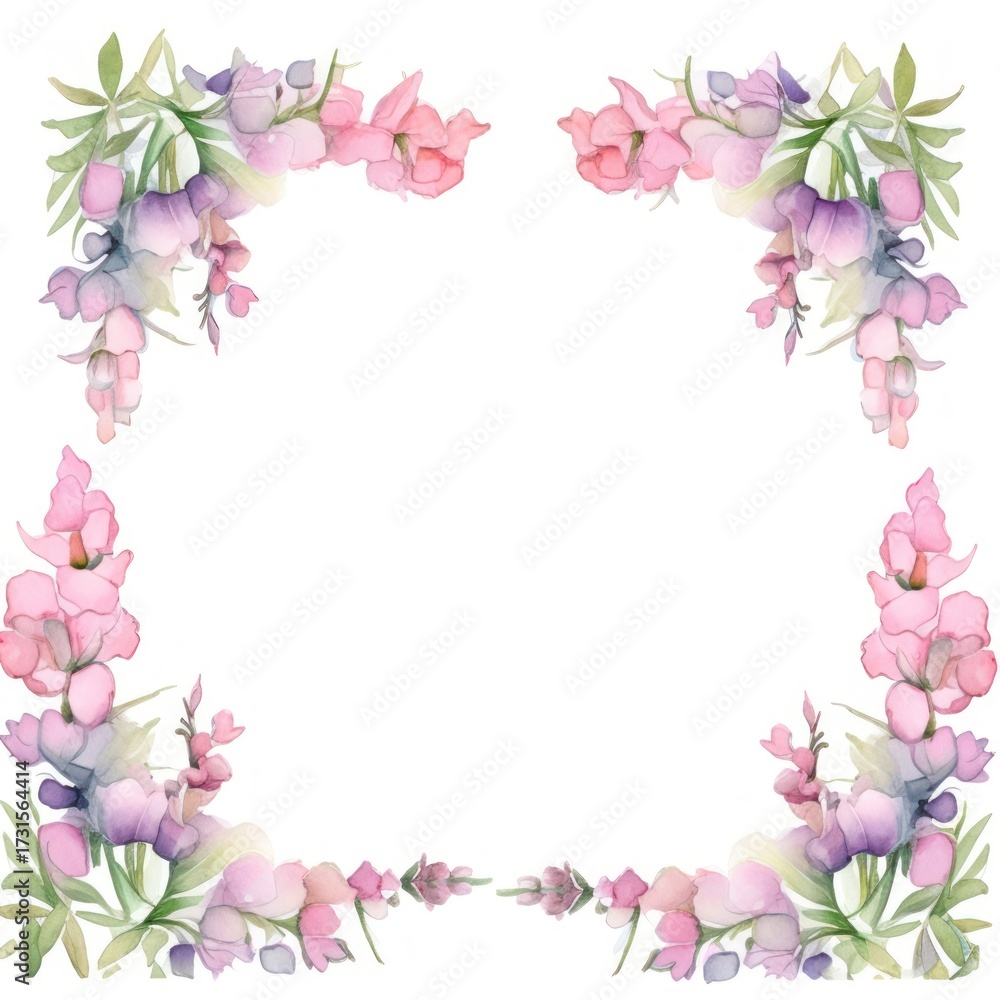 Fototapeta premium Snapdragon border watercolor pattern flower plant.