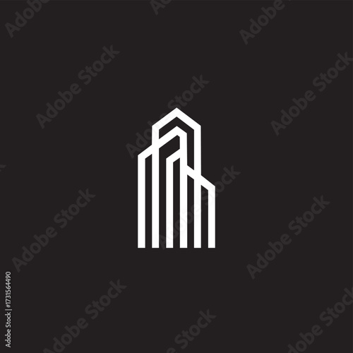 A sleek, modern minimalist line art illustration depicts the abstract silhouette of a tall urban skyscraper, symbolizing contemporary architecture and city life.