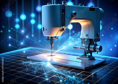 Futuristic Sewing Machine. Digital Textile Manufacturing