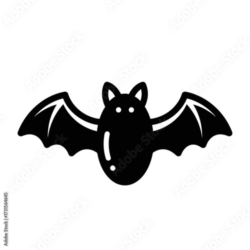 A simple black silhouette icon of a bat with its wings spread wide, isolated on a plain white background.