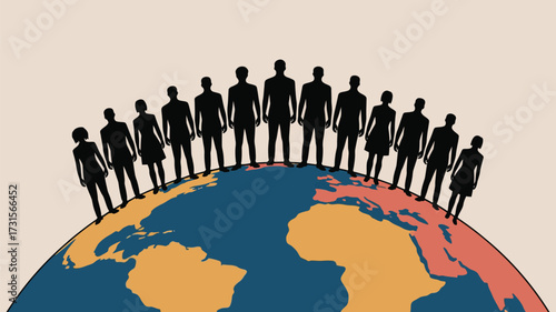 Global community celebrates diversity standing together on Earth, perfect for themes of unity, collaboration, and worldwide success in business