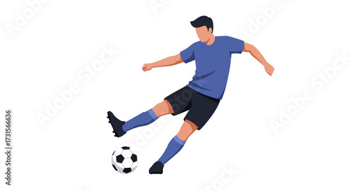 illustration of a soccer player kicking a ball, minimal design with clean background.