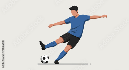 illustration of a soccer player kicking a ball, minimal design with clean background.