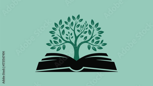 Symbolic tree of knowledge grows from open book, representing wisdom, learning, and growth in elegant minimalist design