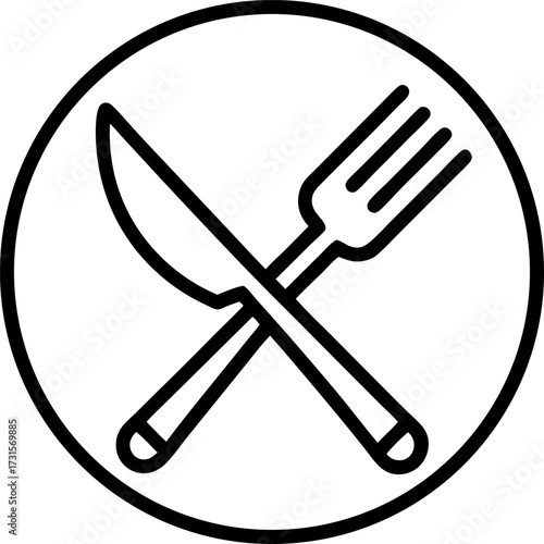 Simple outline illustration of a fork and knife for dining concepts