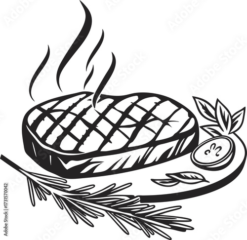 Simple graphic of a grilled steak icon in vector silhouette