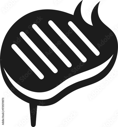 A simple silhouette of a grilled meat steak icon on white background
