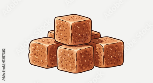 Pile of brown sugar cubes on a white background perfect for any sweet food themes