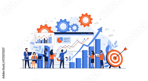 Business growth strategy and teamwork illustration symbolizing collaboration and success achieving