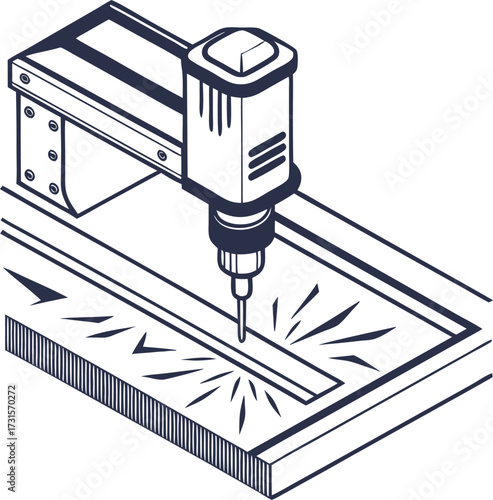 Simple laser cutting tool silhouette vector graphic on a white background