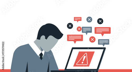 Businessman facing online threats and cyber security issues using his laptop device
