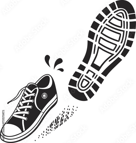 Simple black shoe print icon on a clean white background