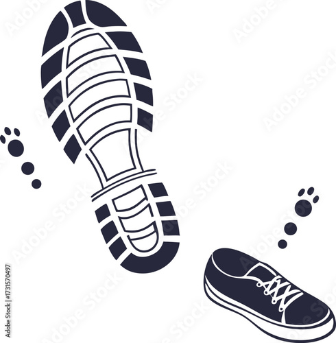 Simple white silhouette of a sneaker footprint icon on a background