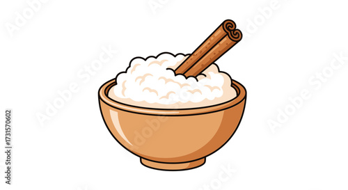 Creamy rice pudding in a bowl with cinnamon sticks a comforting dessert treat