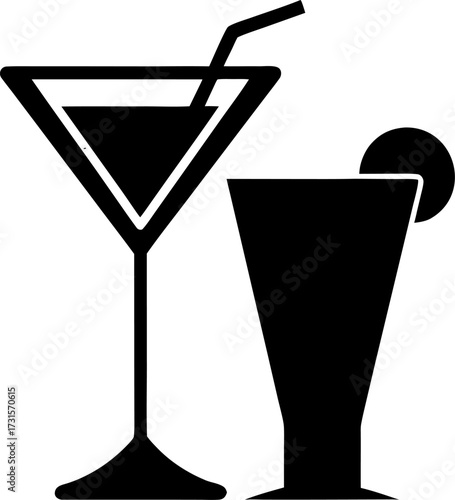 Simple silhouette icons of a wine glass and cocktail glass