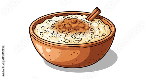 Delicious arroz con leche illustration with cinnamon stick, ready to enjoy classic dessert